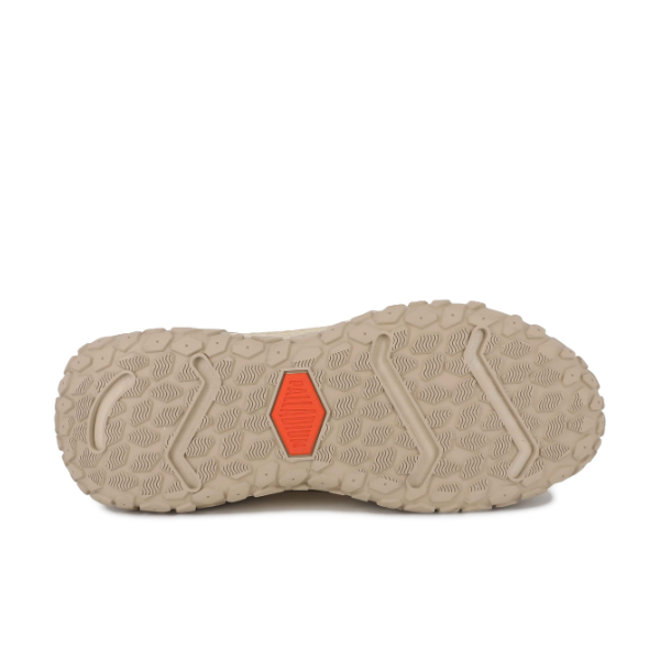 Palladium Offbound Hydro sneaker in Safari - sole view showing textured grip pattern with orange detail