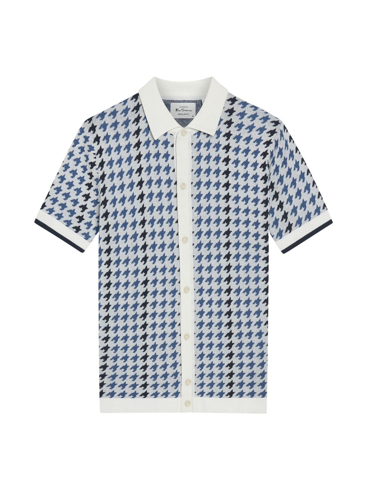 Houndstooth Button Through Polo in Ivory