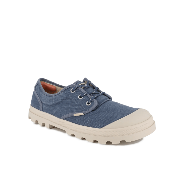 Palladium Dunelite Ox Comfort sneaker in Vintage Indigo - angled side view on white background