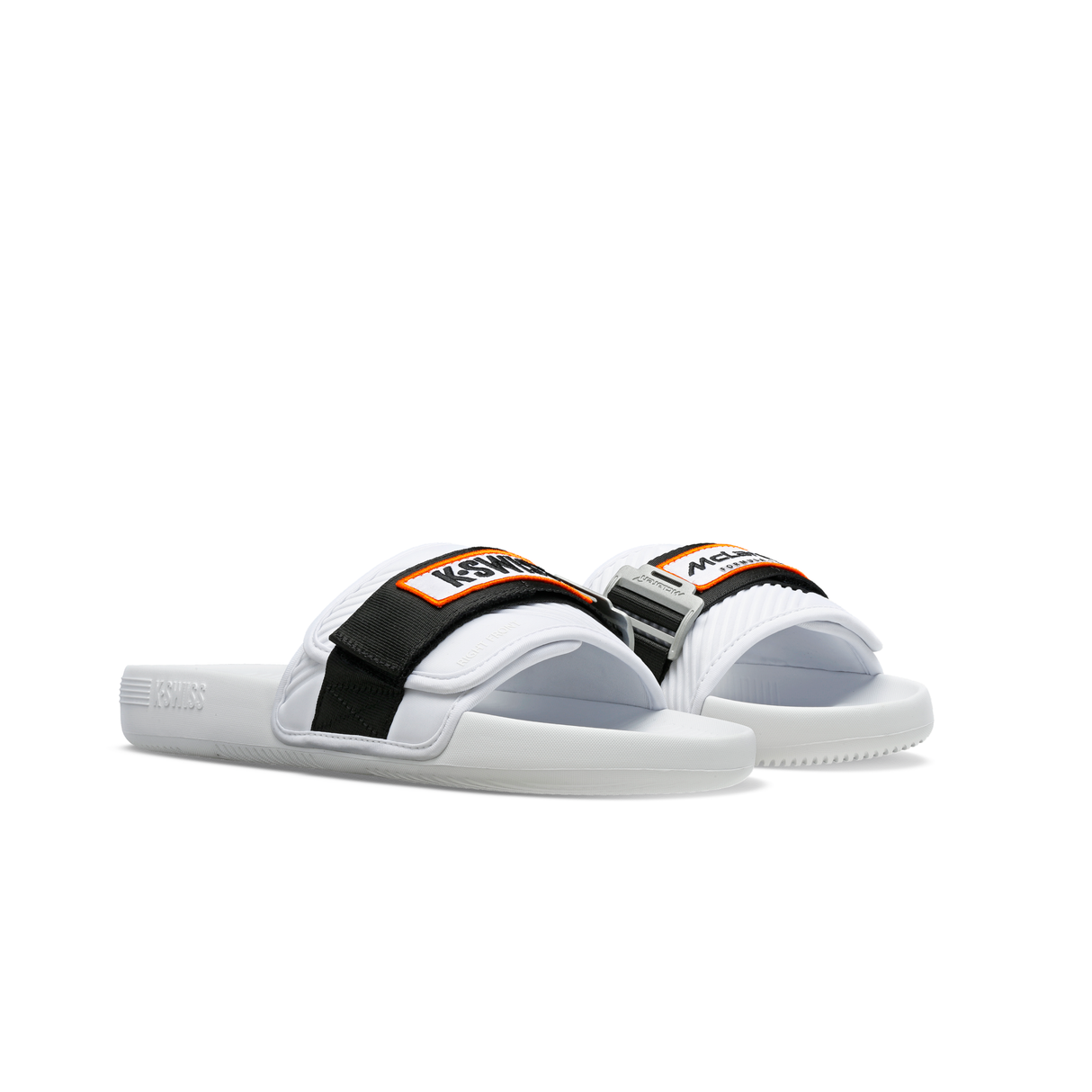 K-Swiss x McLaren Strap Sandals White Black - Pair View Showing Both Slides