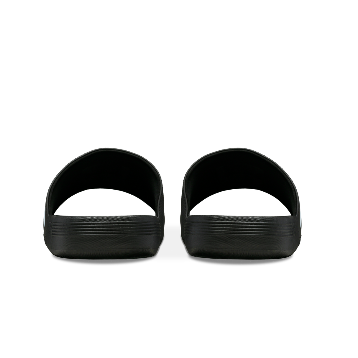 K-Swiss x McLaren Black Slide Sandals - Back Heel View Pair Showing Cushioned Footbed | K98717-BLK