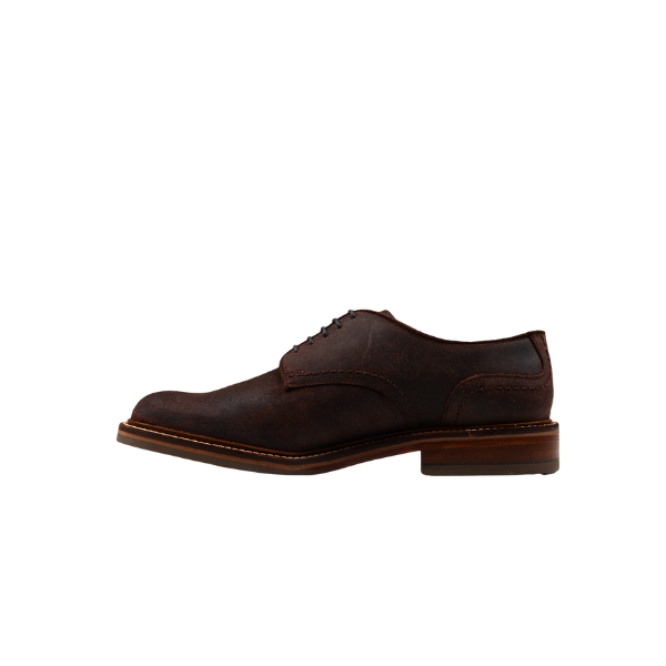 Chapman & Moore Plain Country Derby in Chocolate - sole view showing rubber cleated tread pattern