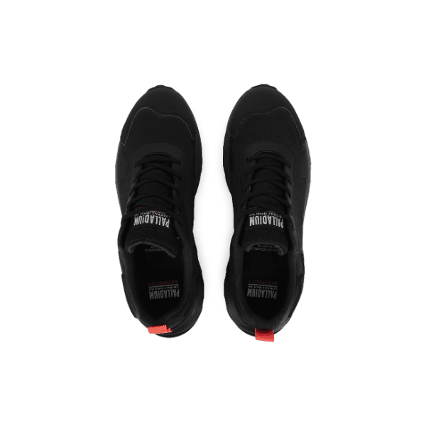 Palladium Offrunner WP+ Black waterproof sneaker pair β overhead view showing Palladium branding, black upper, lace-up design and red heel tab