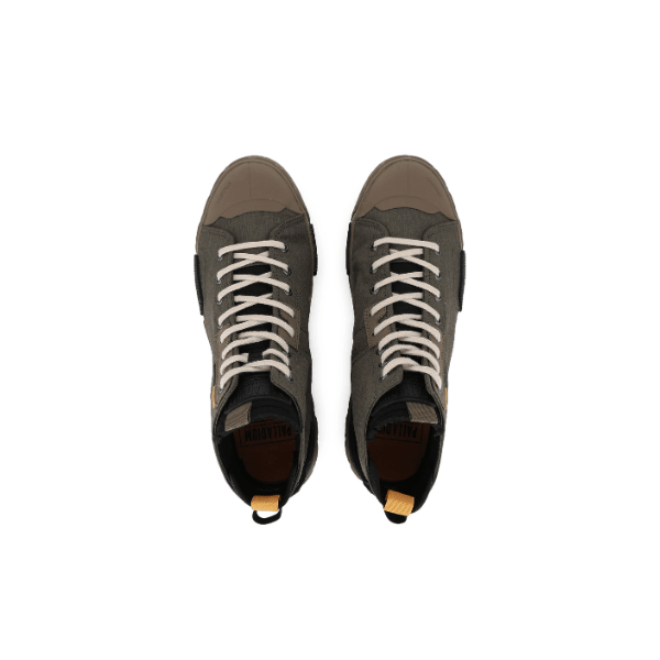 Ace City Shell Chukka Olive Night boots – top-down view of both boots showing white laces and branded insole