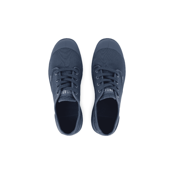 Palladium Pampa Oxford Vintage Indigo sneaker pair – overhead view displaying washed canvas upper, Palladium branding and lace-up design