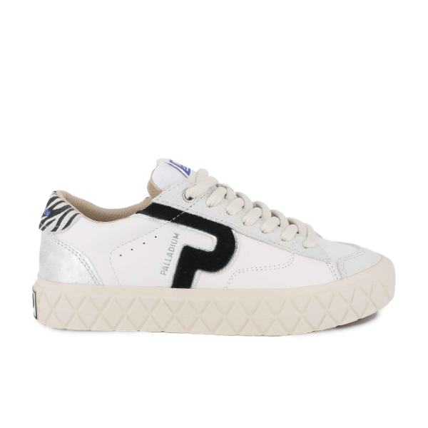 Palladium Ace Lo Mix Leather sneaker in Star White / Zebra - side view on white background