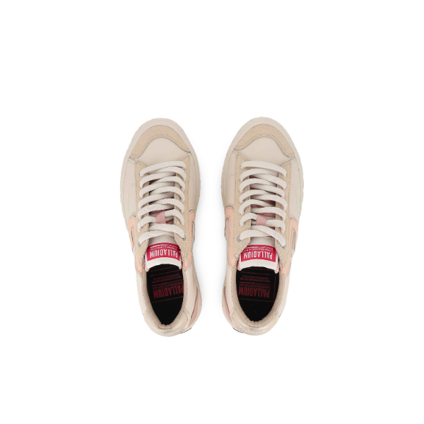 Palladium Ace Lo Mix Leather sneakers in White Cape Grey - top-down view of pair showing branded insole