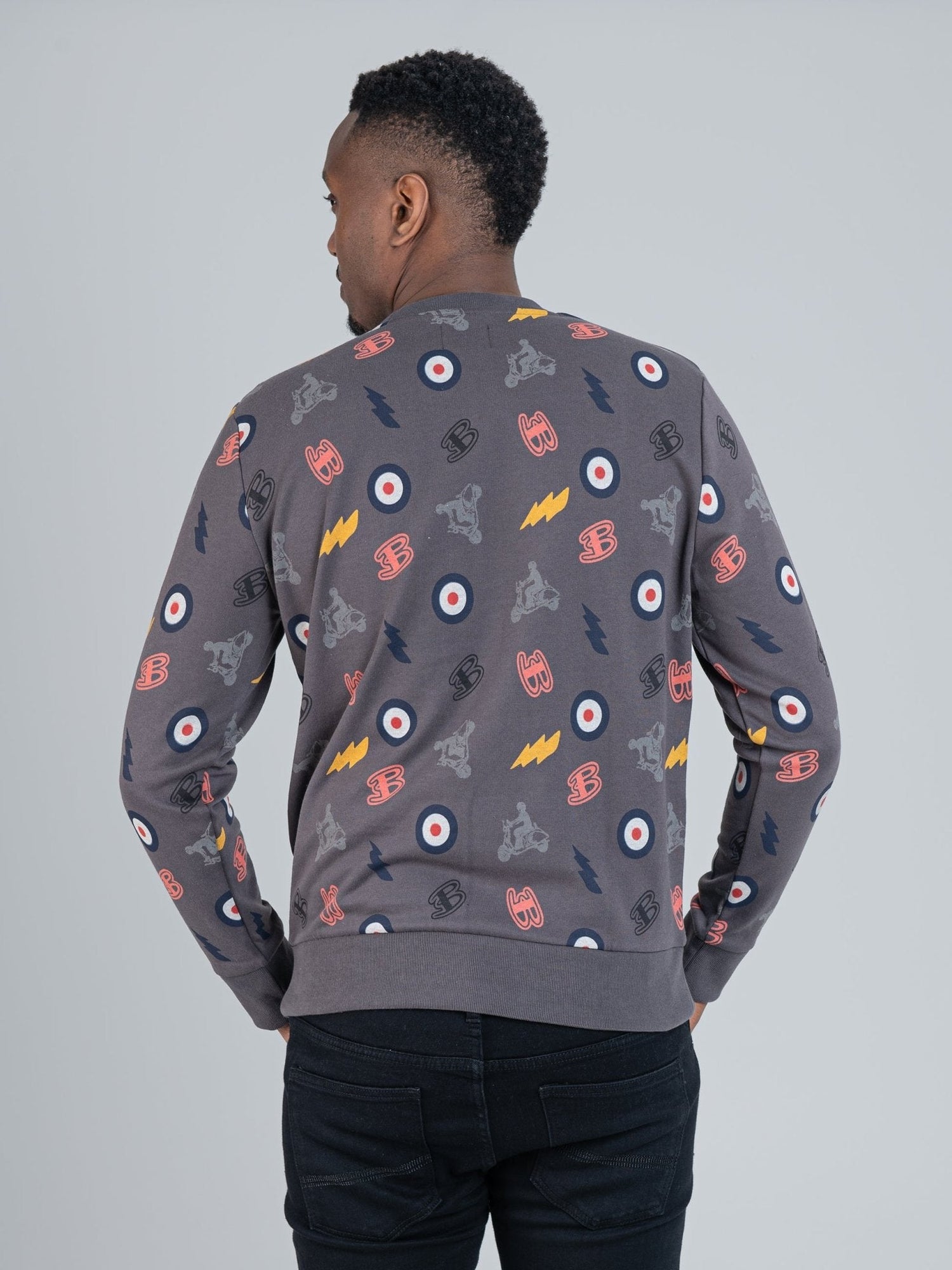 All over print crew sweater - Charcoal