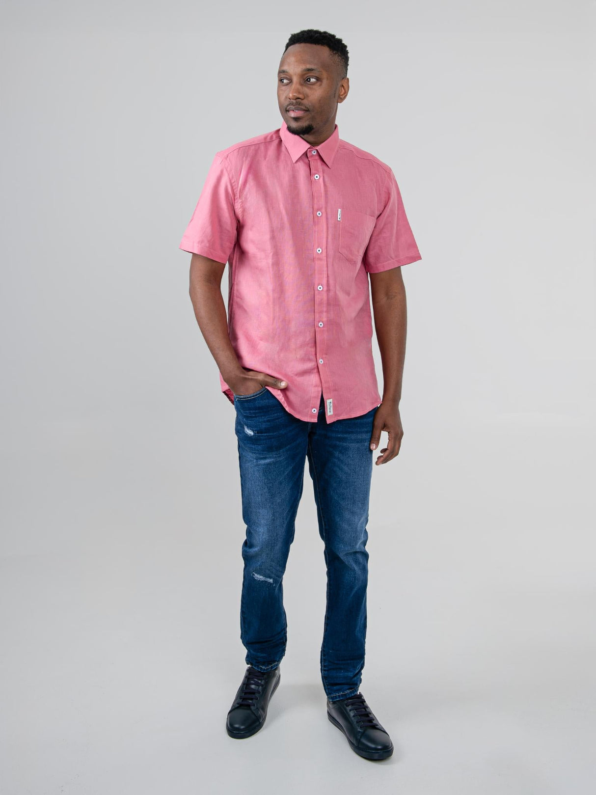 LINEN SHIRT SHORT SLEEVE - Salmon