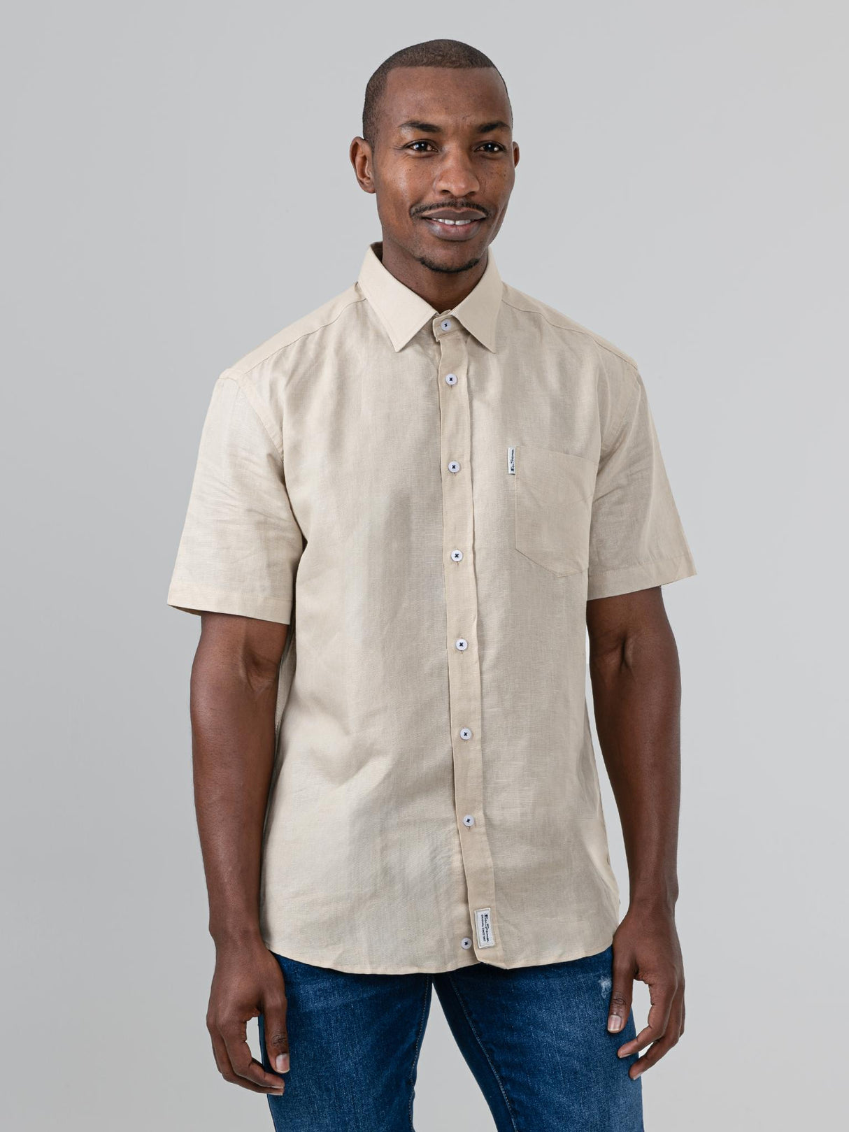 LINEN SHIRT SHORT SLEEVE - Sand