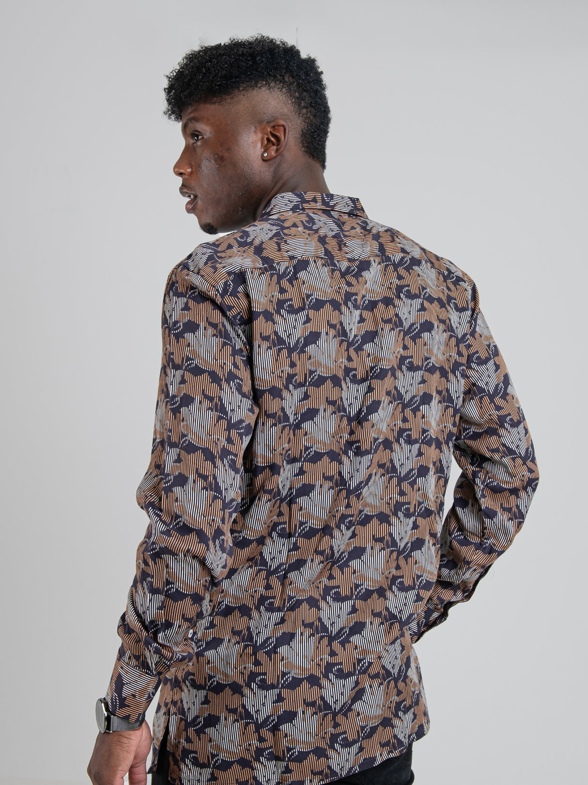MATEO TENCEL PRINT LONG SLEEVE SHIRT - Walnut
