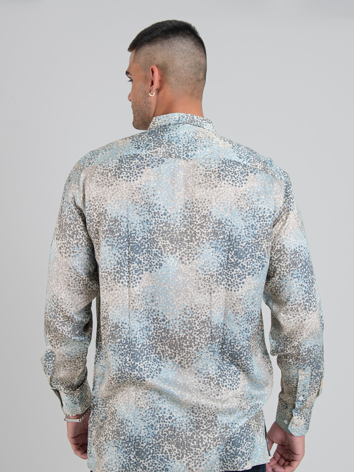 PABLO TENCEL PRINT LONG SLEEVE SHIRT - Beige / Sky