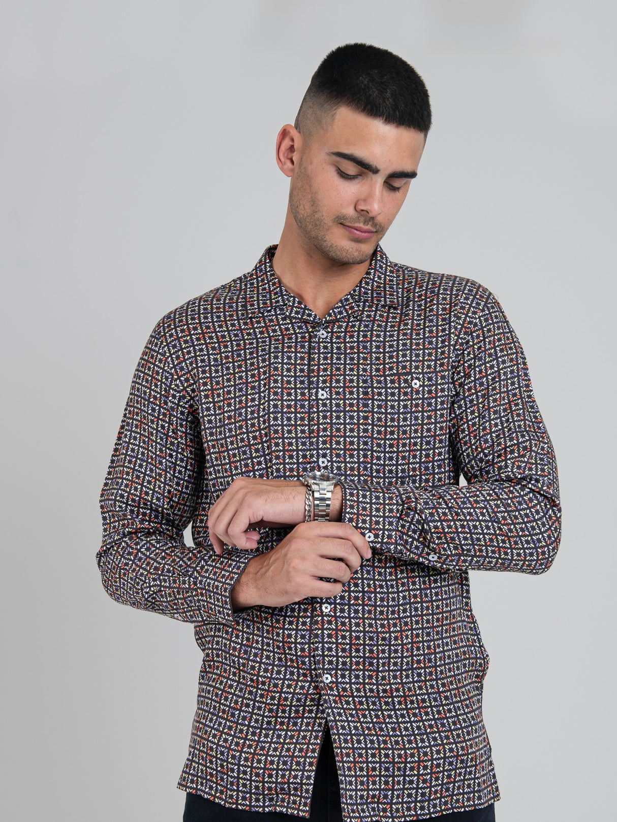 DeJuan Tencel Print Long Sleeve Shirt - Black