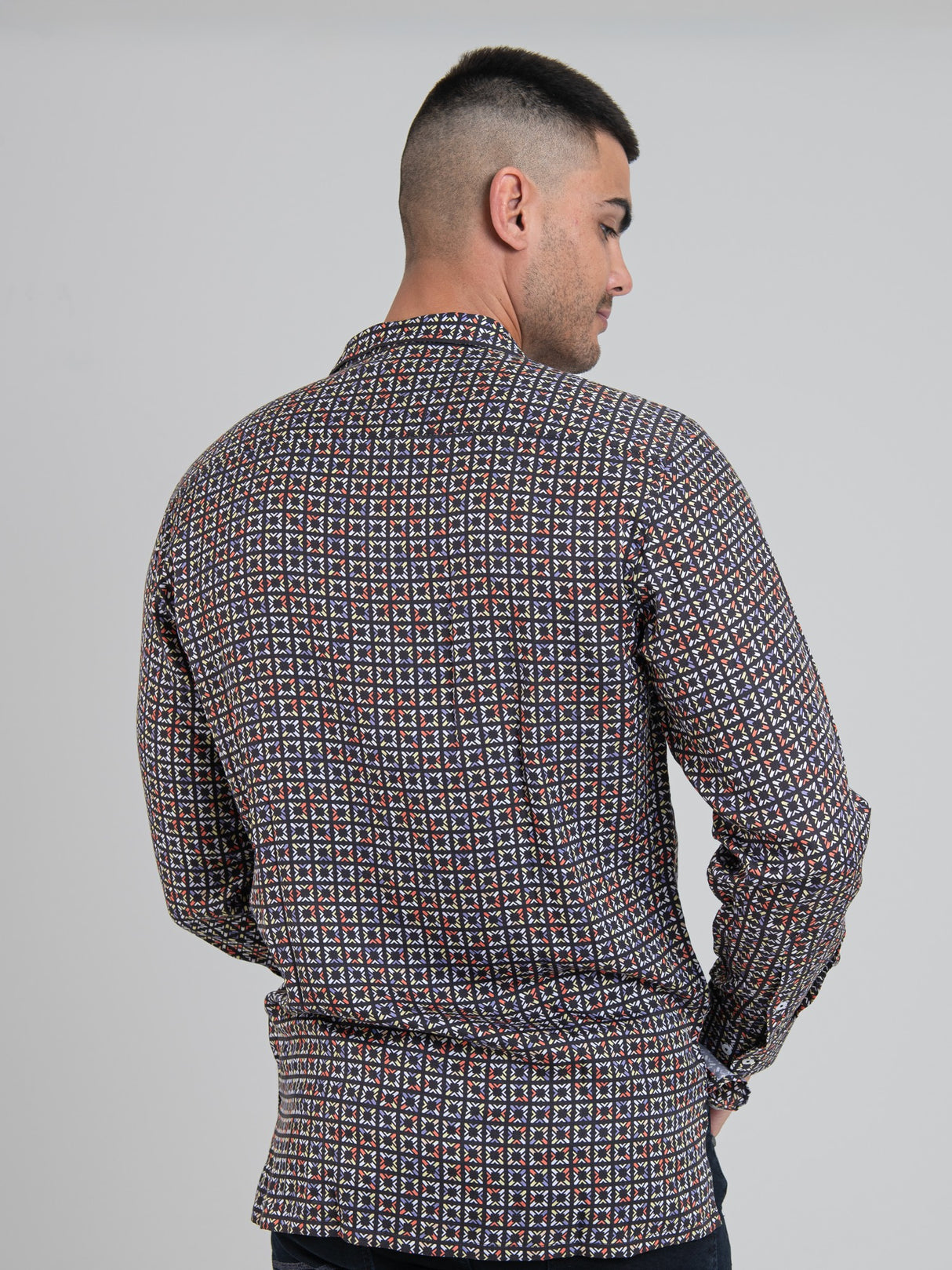 DeJuan Tencel Print Long Sleeve Shirt - Black