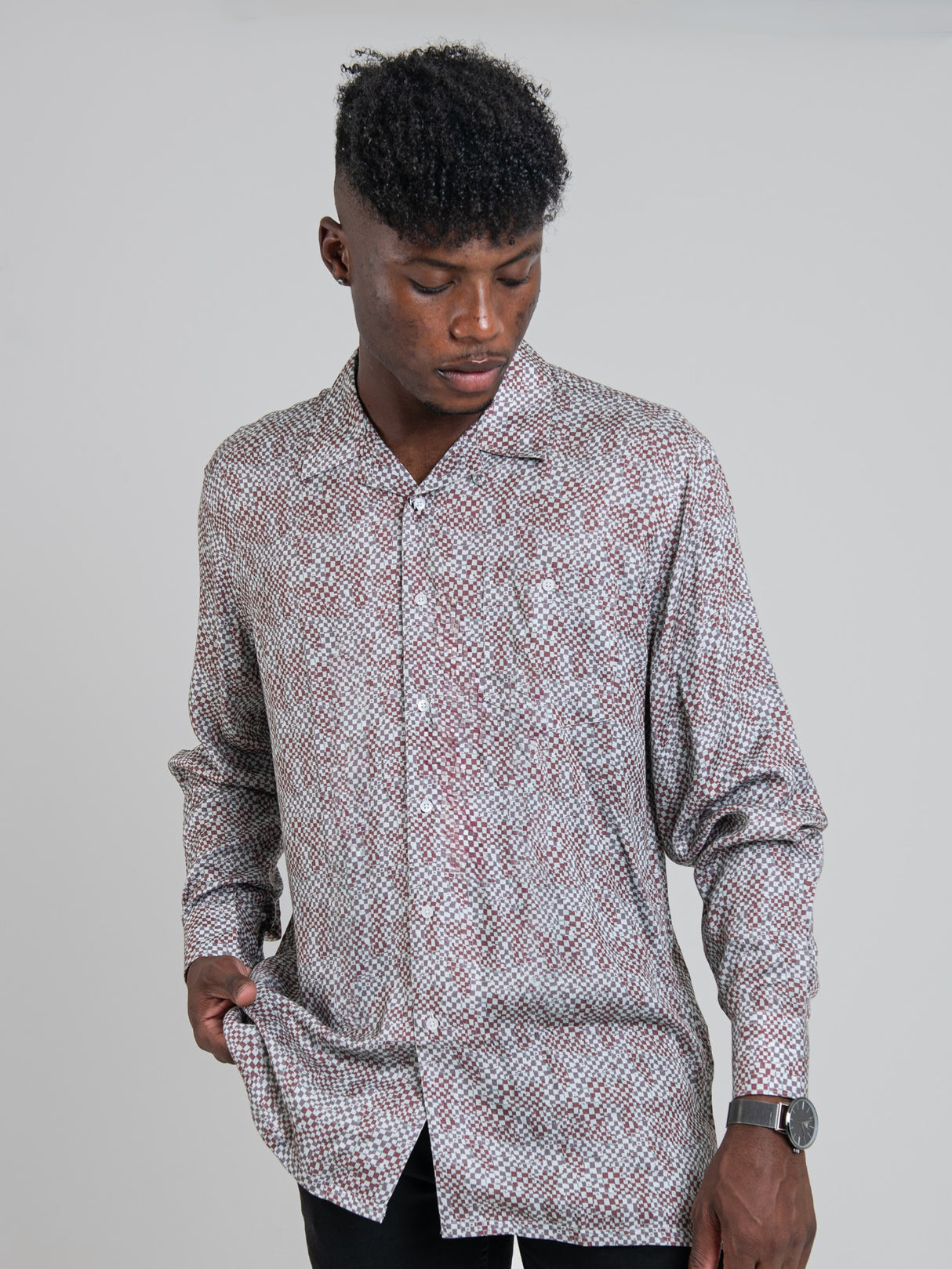 Toni Tencel Print Long Sleeve Shirt - Wine Multi