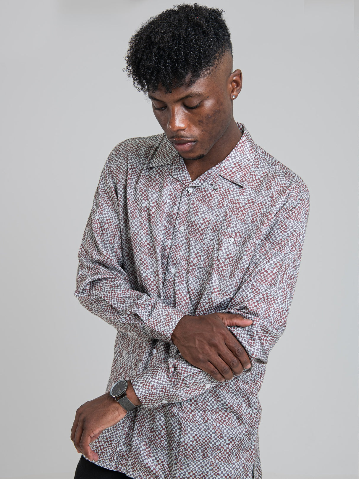 Toni Tencel Print Long Sleeve Shirt - Wine Multi