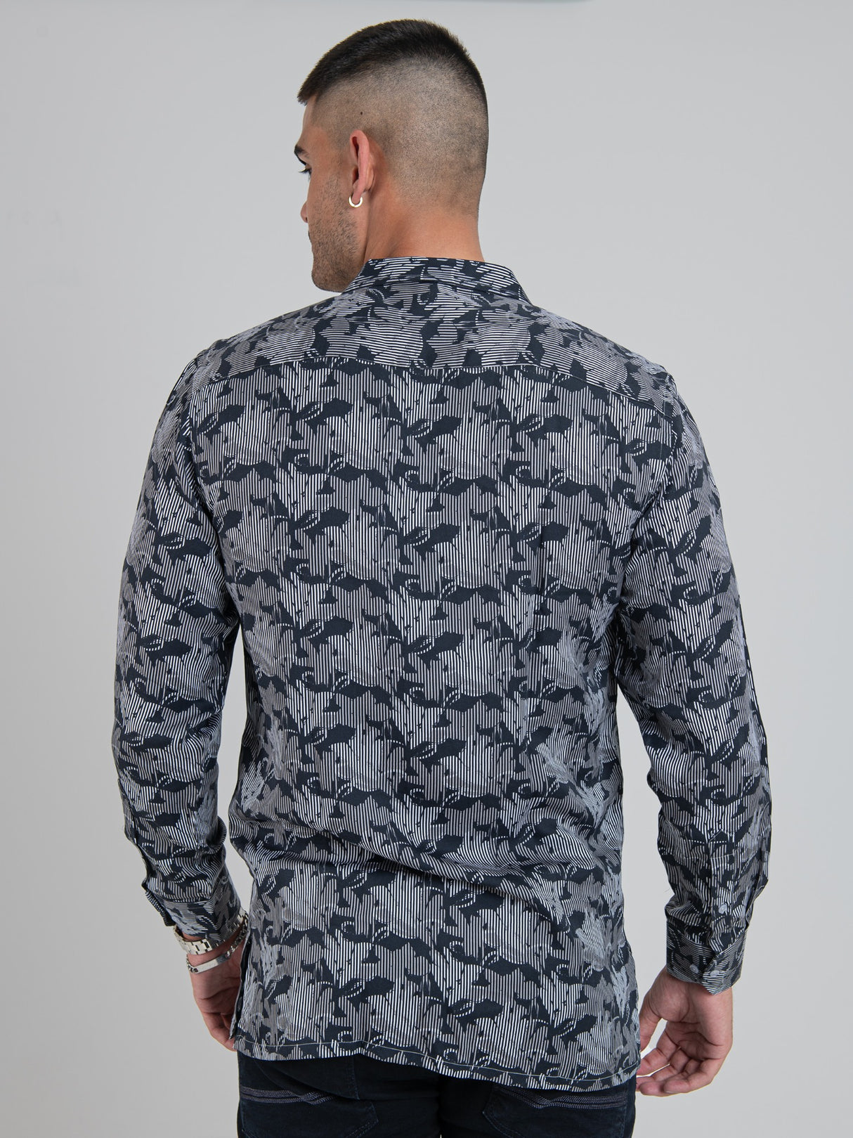MIGUEL TENCEL PRINT LONG SLEEVE SHIRT - BLACK