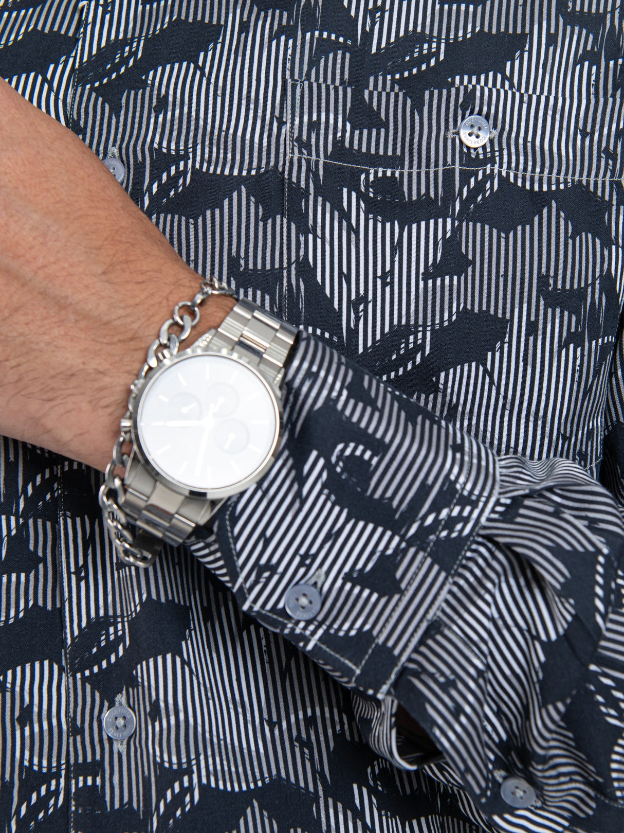 MIGUEL TENCEL PRINT LONG SLEEVE SHIRT - BLACK