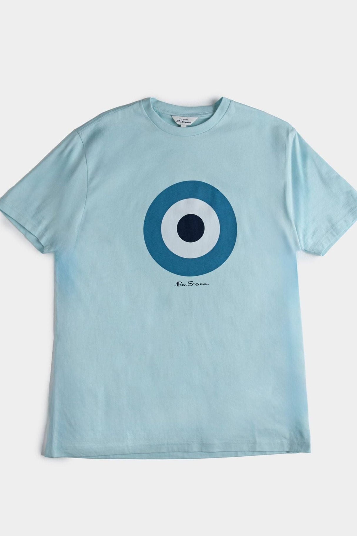 Ben Sherman Summit Target Tee - Flat Lay View of Light Blue Crewneck T-Shirt with Target Print