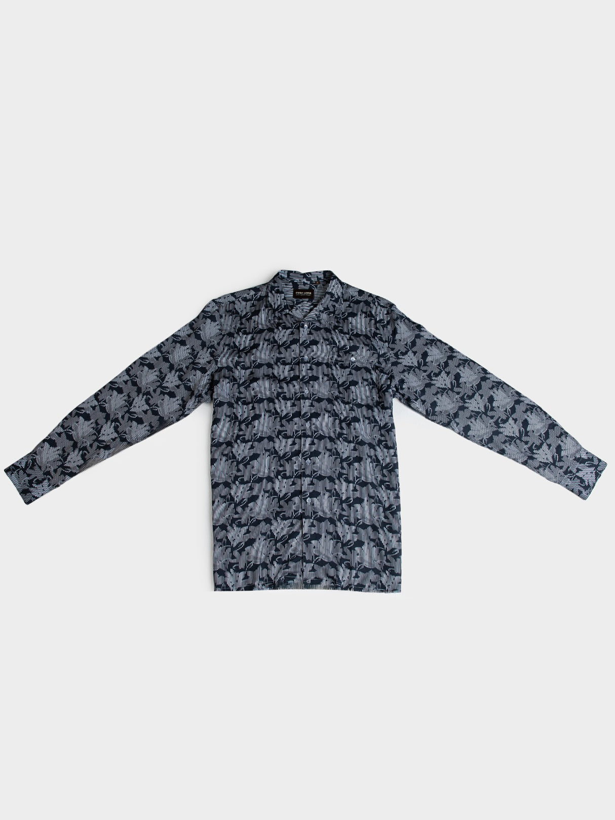 MIGUEL TENCEL PRINT LONG SLEEVE SHIRT - BLACK