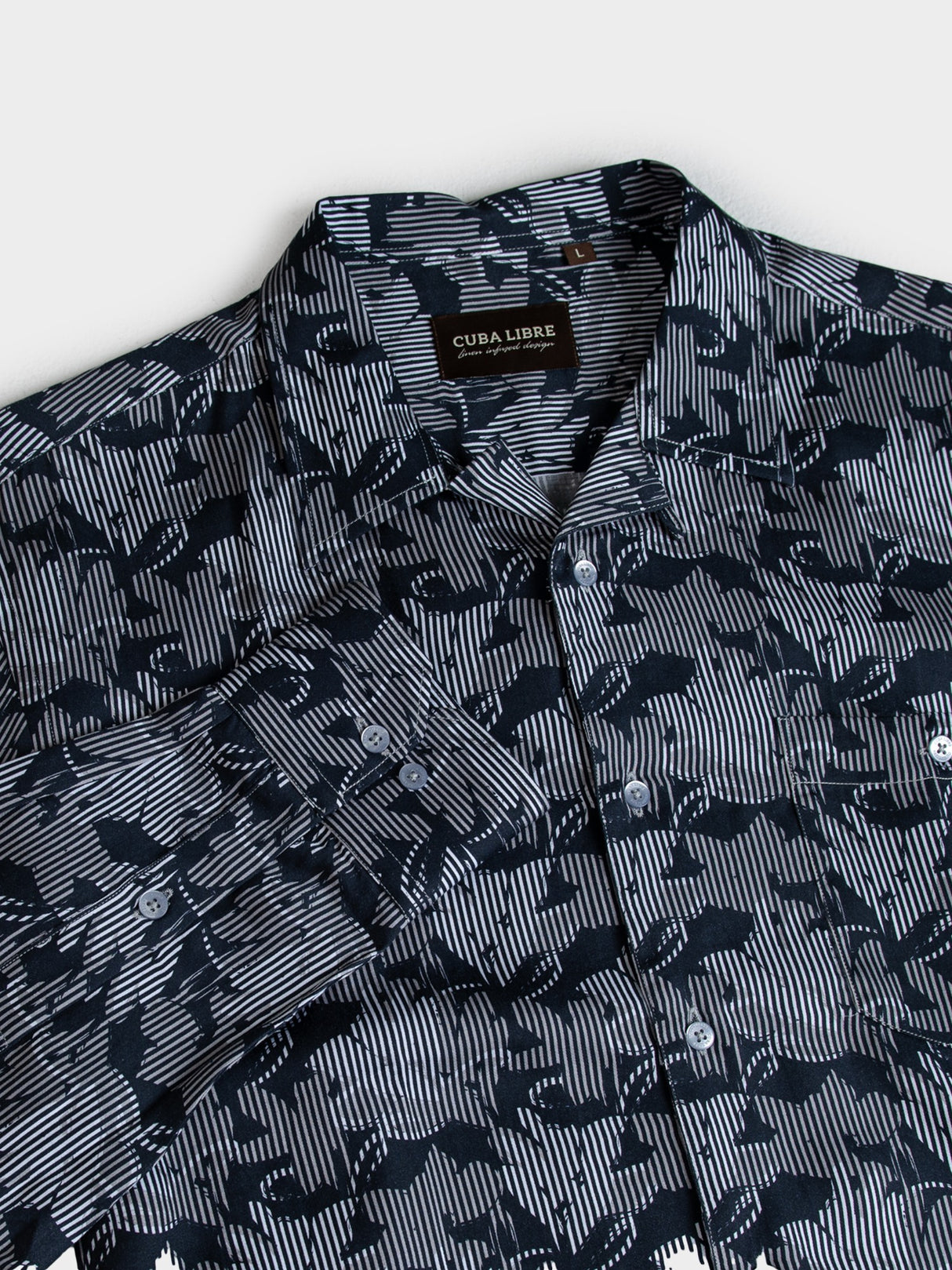 MIGUEL TENCEL PRINT LONG SLEEVE SHIRT - BLACK