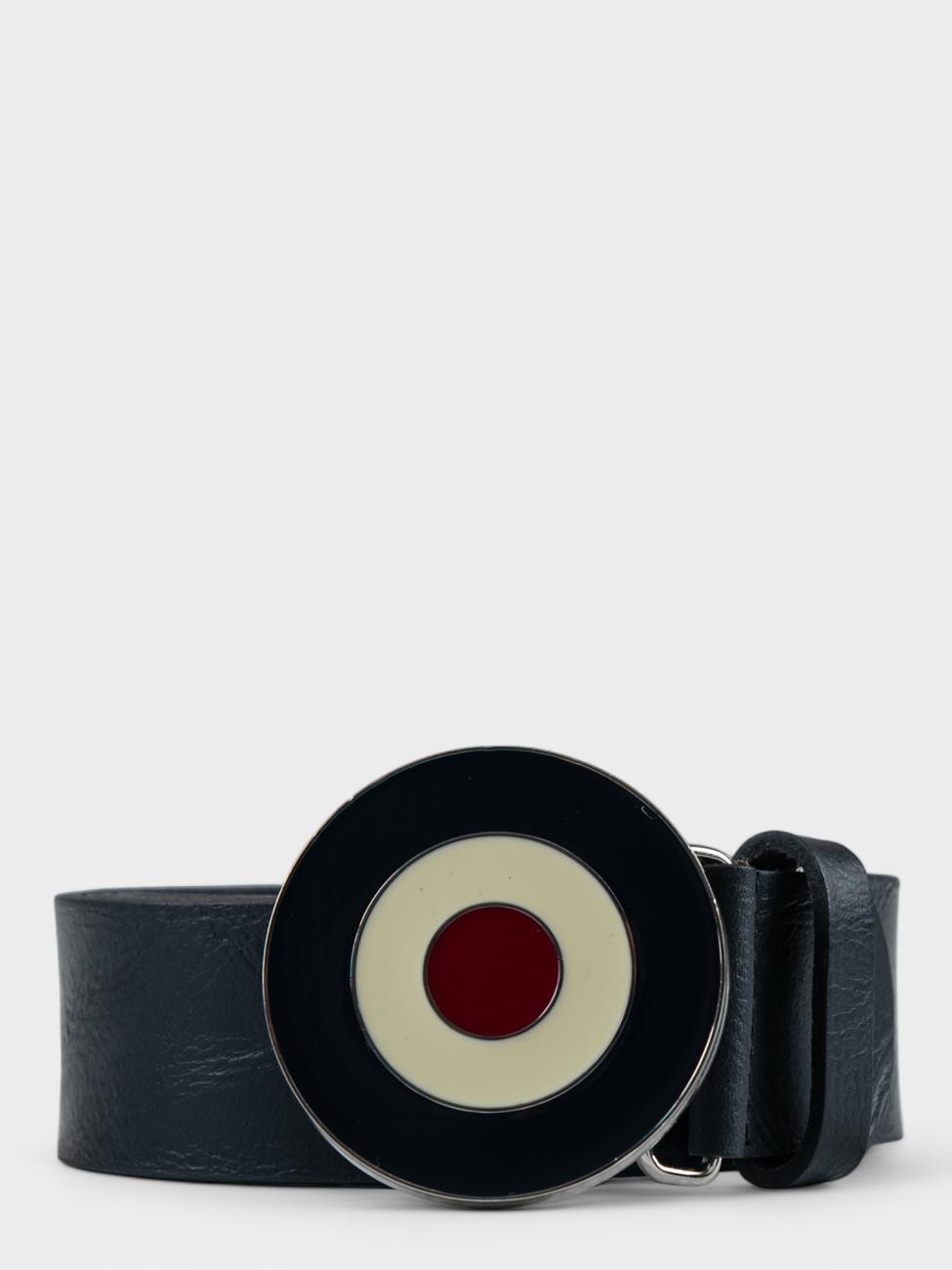Distressed Target Buckle Belt (Leather) - Black