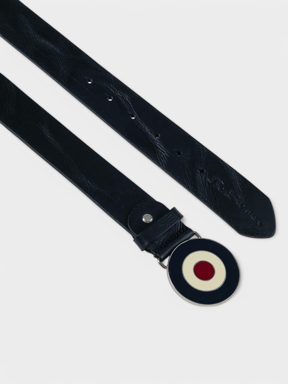 Distressed Target Buckle Belt (Leather) - Black
