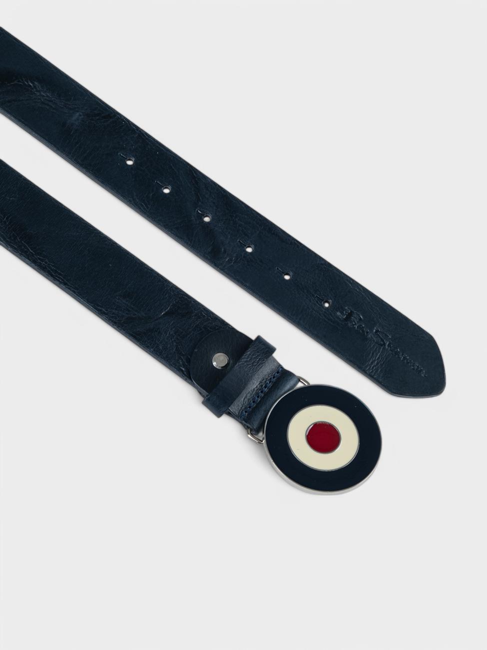 Distressed Target Buckle Belt (Leather) - Navy