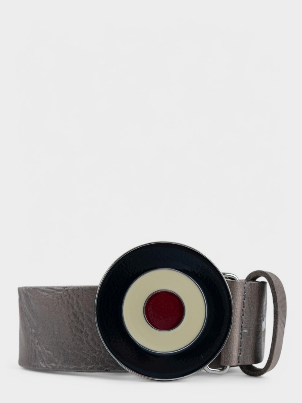 Distressed Target Buckle Belt (Leather) - Sustained Grey