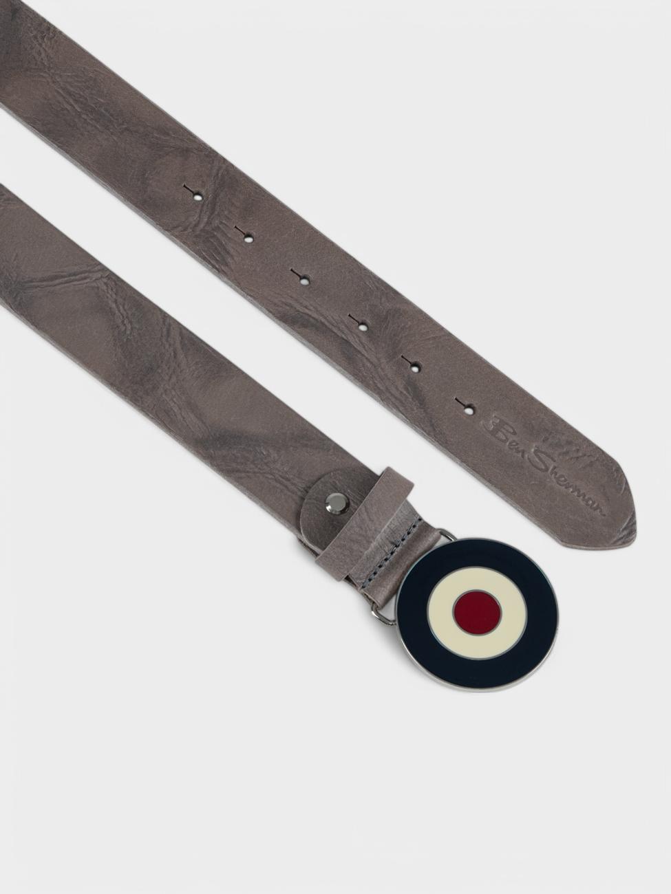 Distressed Target Buckle Belt (Leather) - Sustained Grey