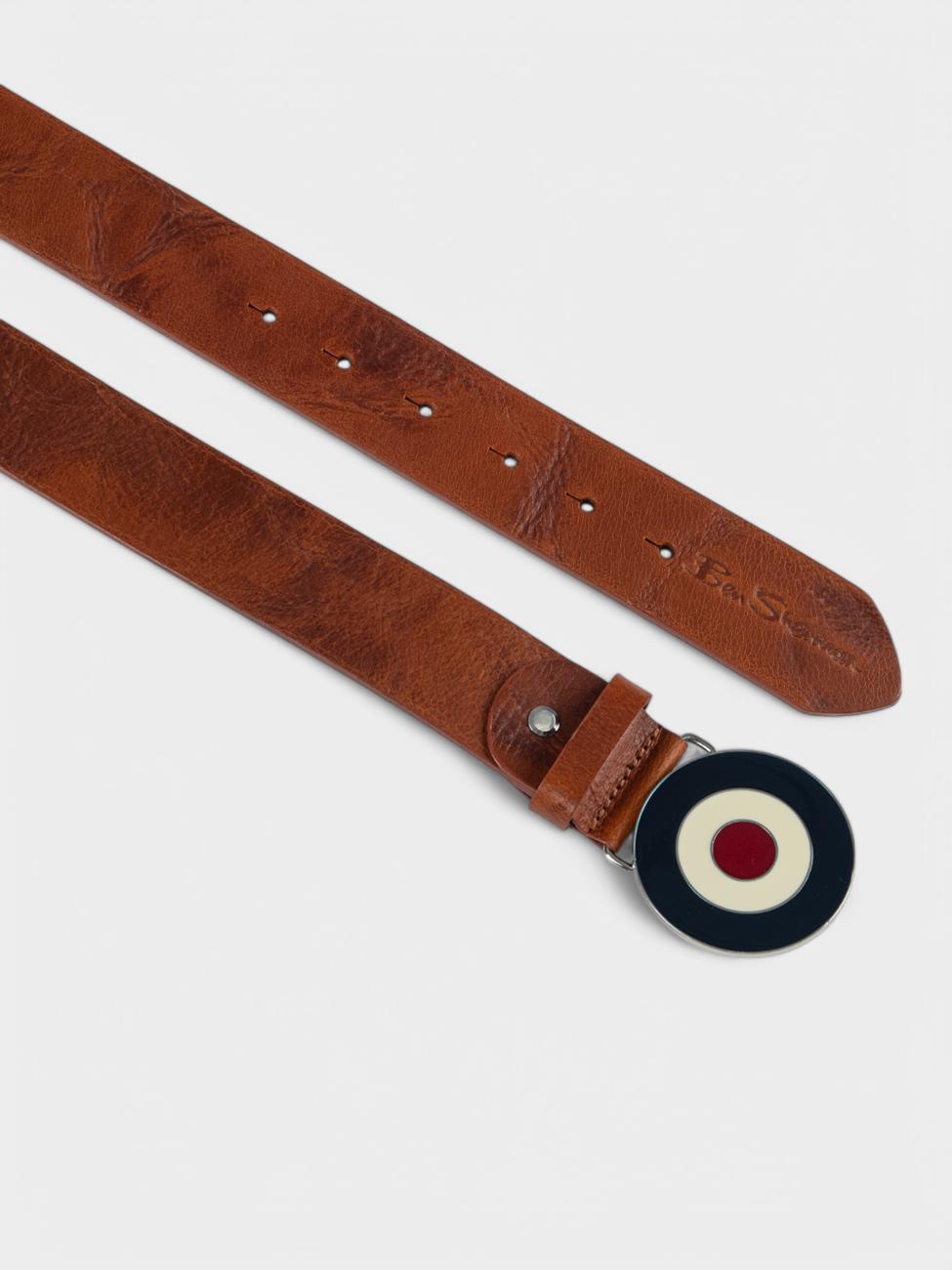 Distressed Target Buckle Belt (Leather) - Tan