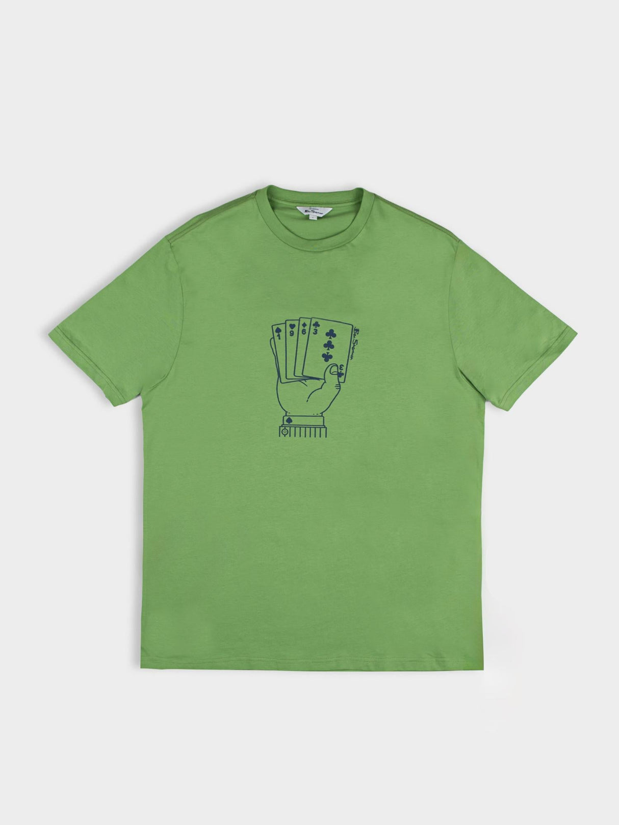 Ben Sherman Hidden Ace Tee in Piquant Green - ghost mannequin flat lay showing full t-shirt and graphic