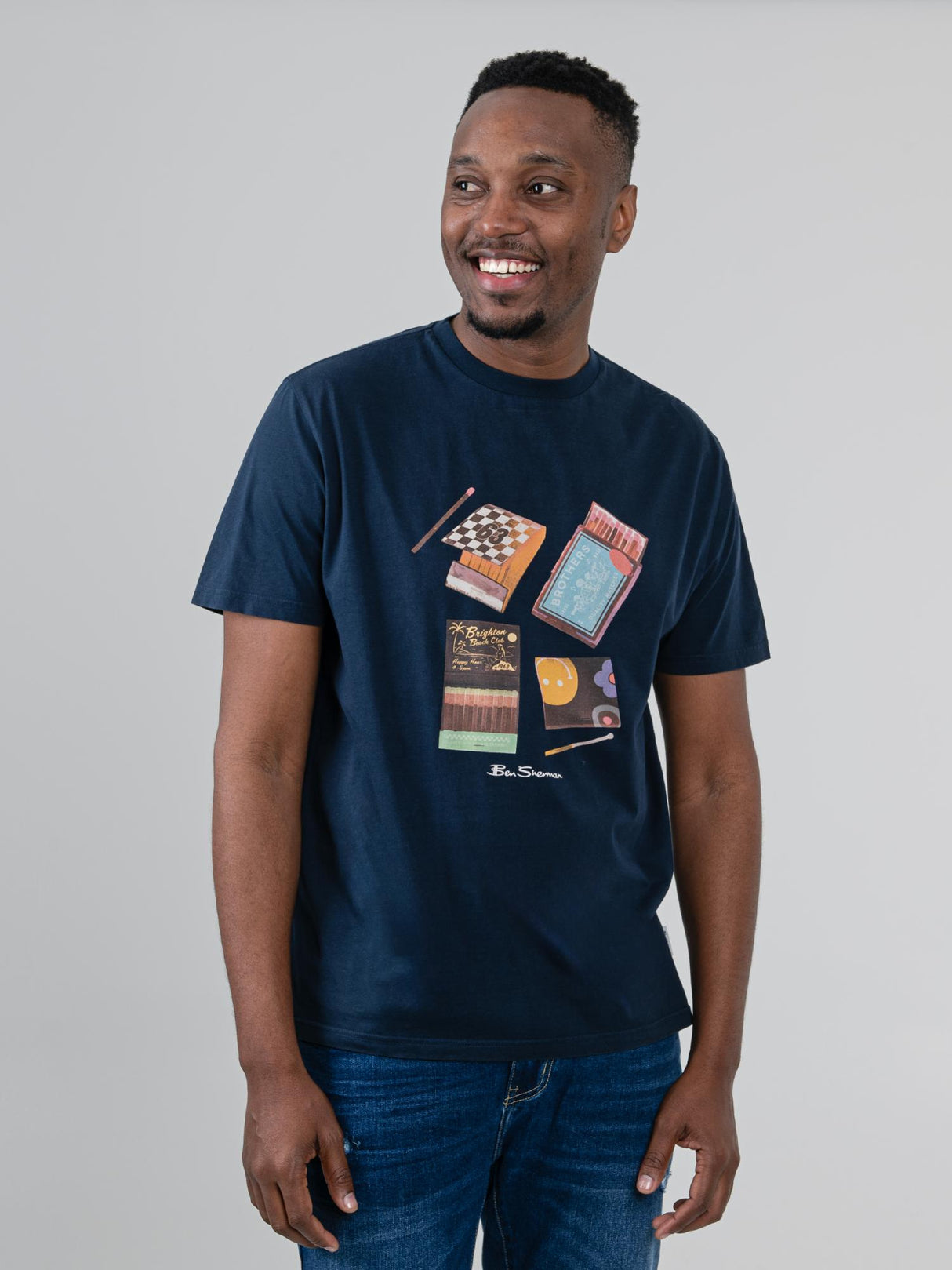 Ben Sherman Match Box T-Shirt in Navy - front view on male model