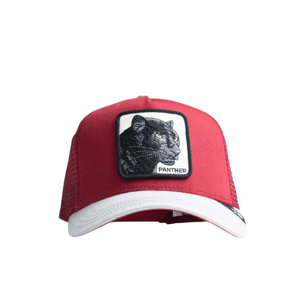 Red cap with a black panther patch