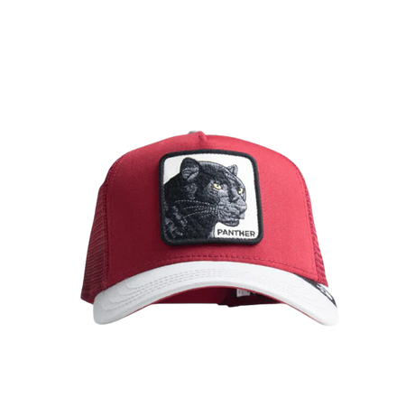 Red cap with a black panther patch