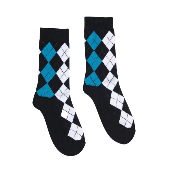 Partisan Socks - Multi Argyle Print - Black / White / Teal