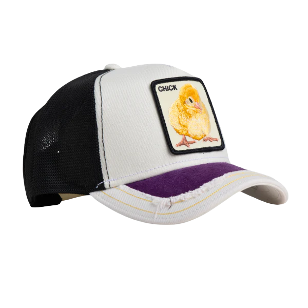 Side view of Goorin Bros Silky Chick Distressed Denim Cap