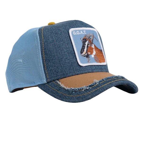 Side view of Goorin Bros Silky Goat Distressed Denim Cap
