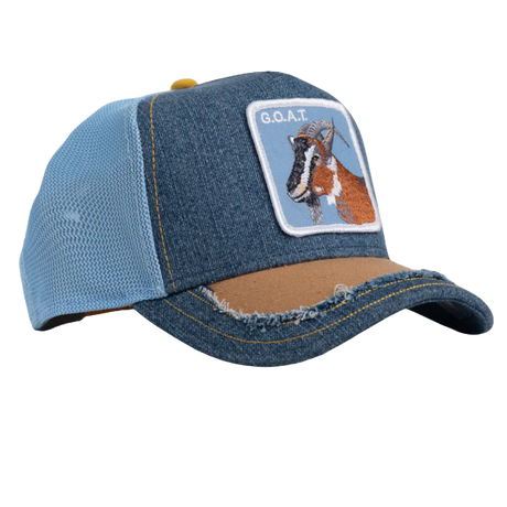Side view of Goorin Bros Silky Goat Distressed Denim Cap