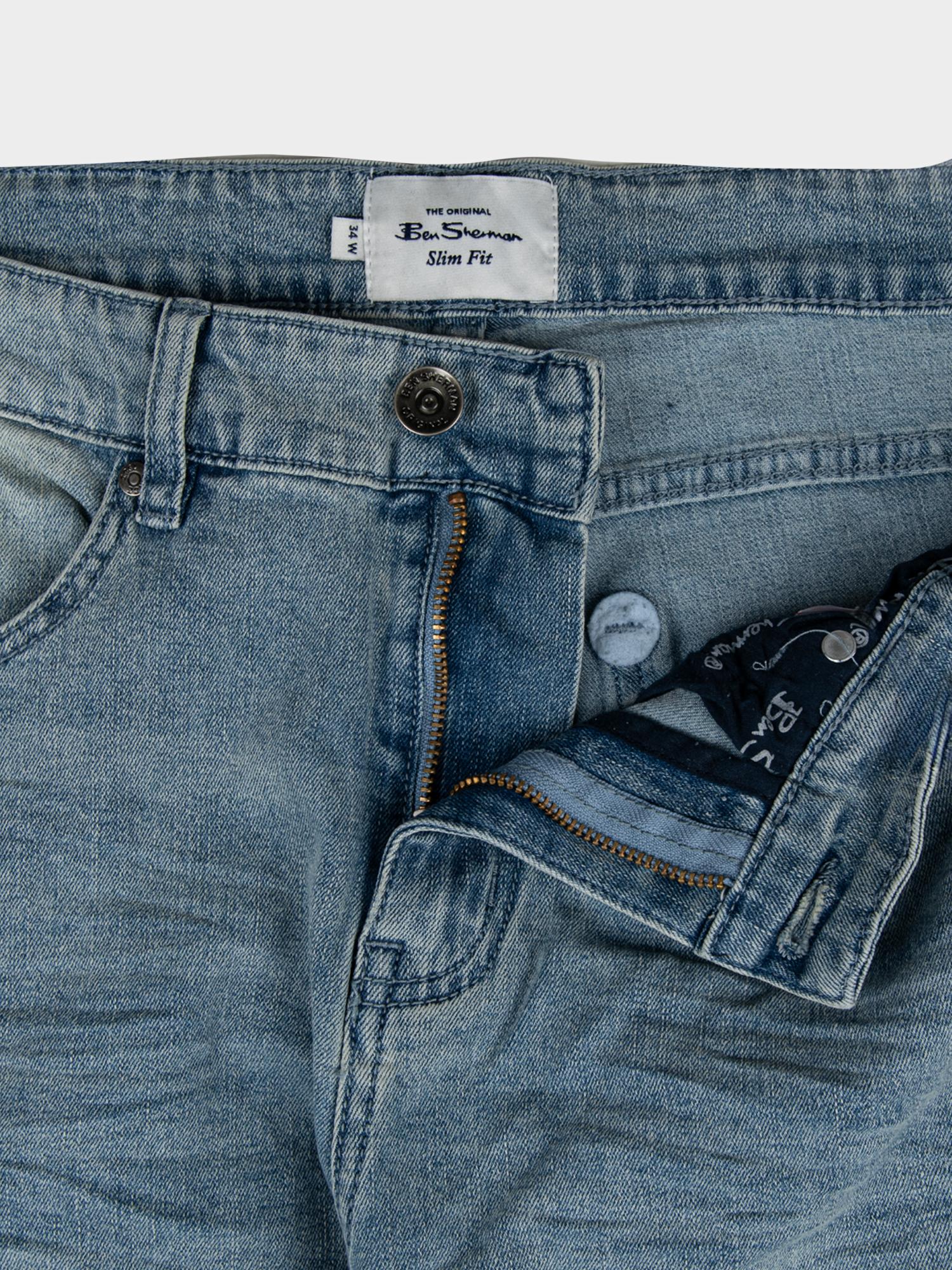 ABRASION DENIM SLIM FIT - Light Blue
