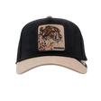 Front view of Goorin Bros The Suede Cheetah Black/Tan Trucker Cap