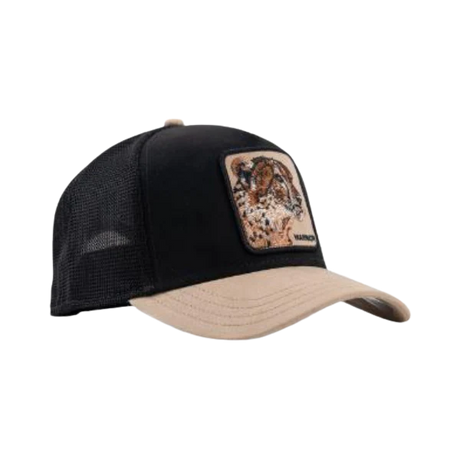 Side view Front view of Goorin Bros The Suede Cheetah Black/Tan Trucker Cap