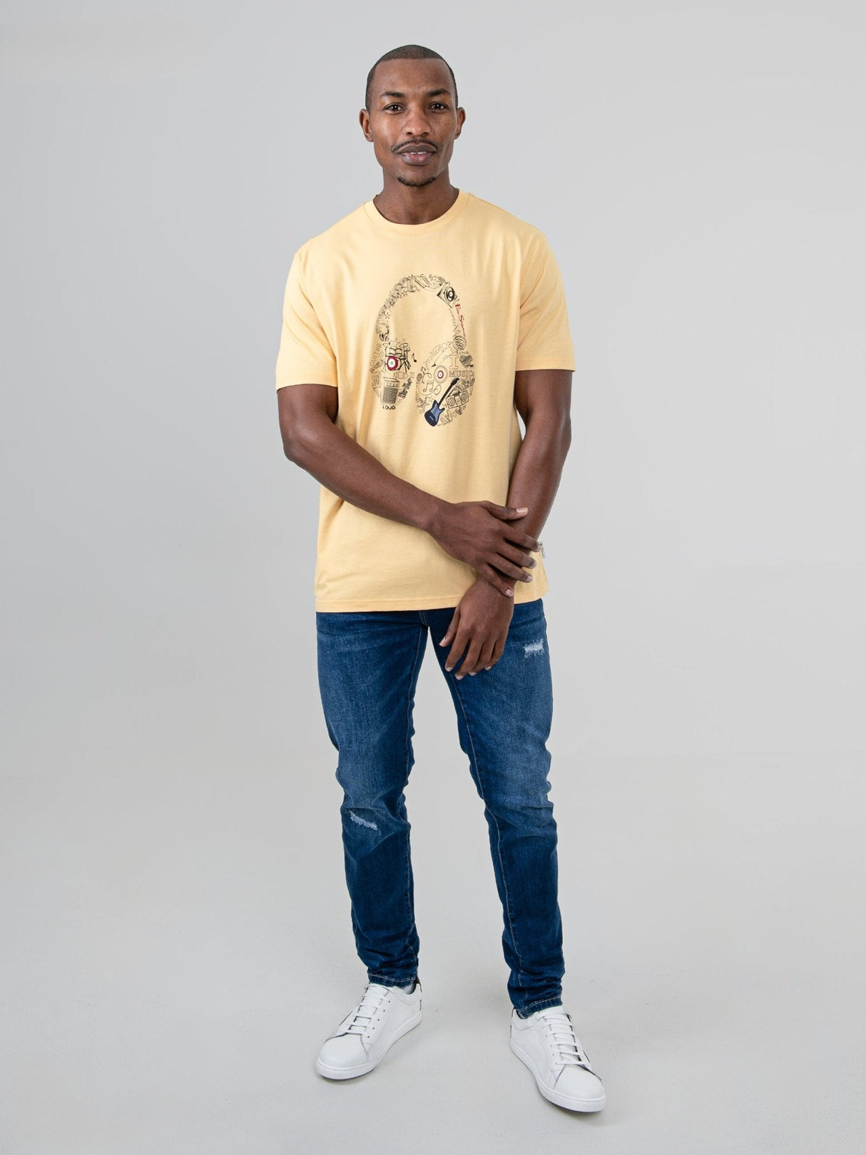 Typography Headphones Tee - New Wheat