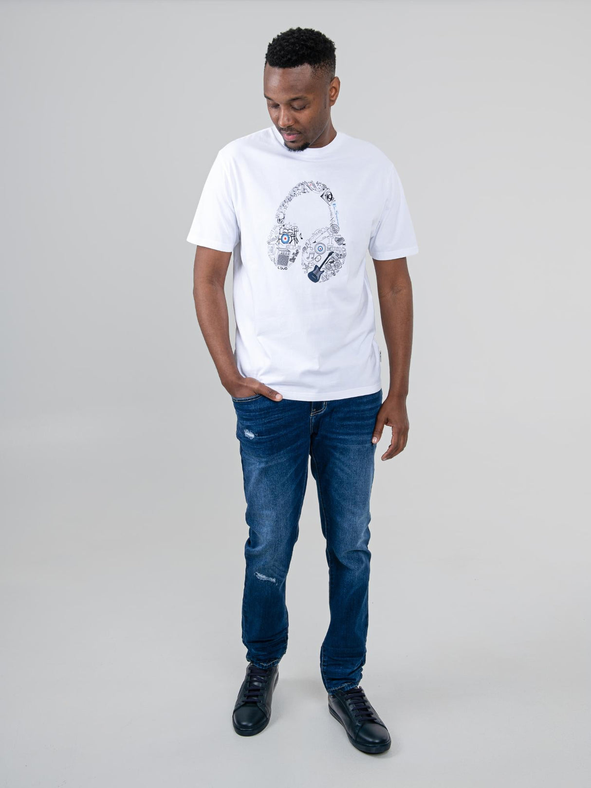 Typography Headphones Tee - White