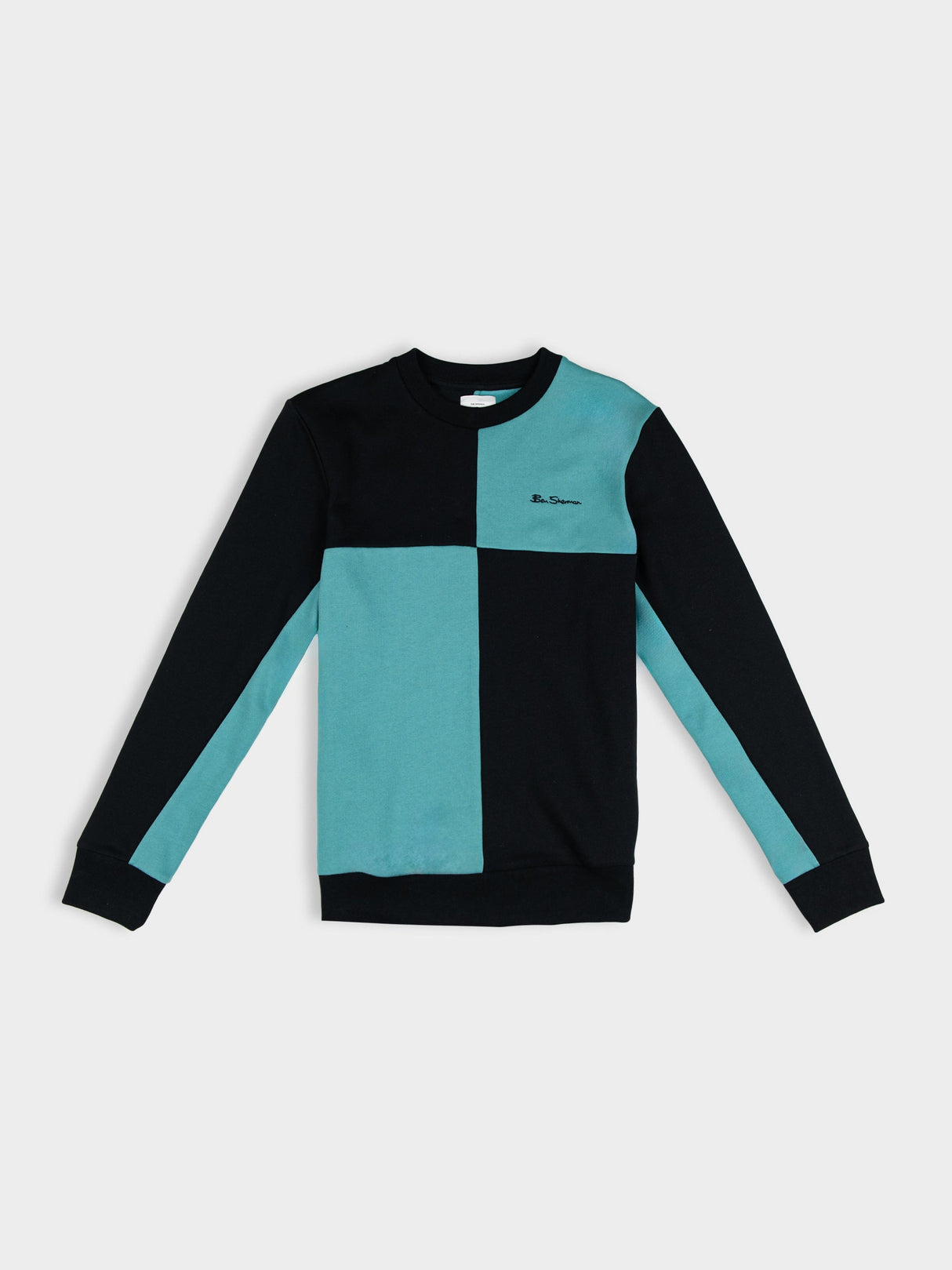 Colour Block Panel Crew Sweater - Aqua Teal