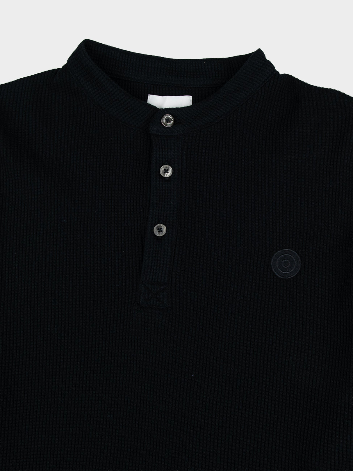Henley Long Sleeve Waffle Knit - Black