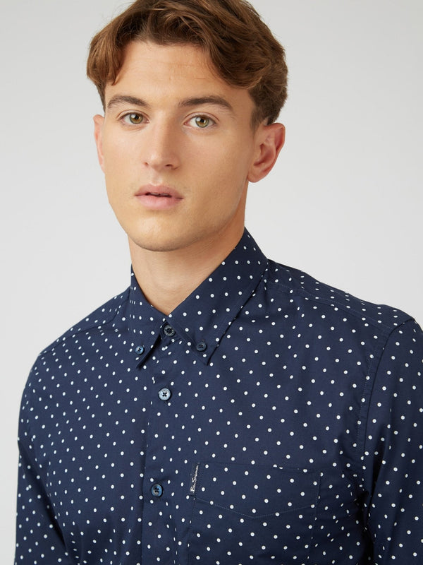 Polka Dot Print Shirt (Regular Fit) - Navy