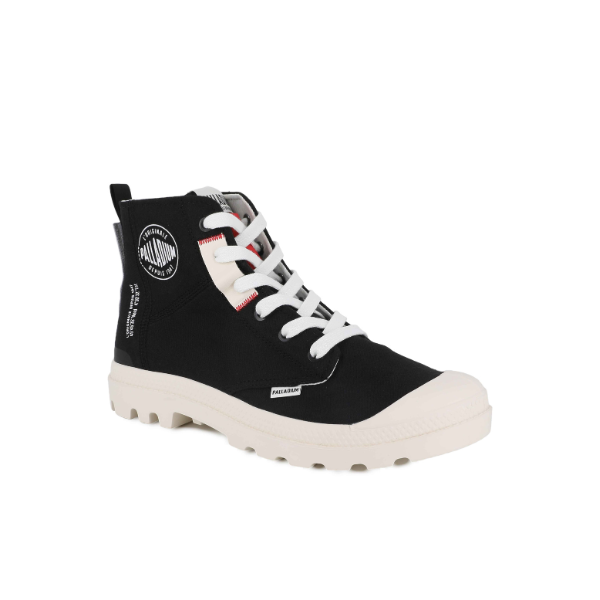 Palladium Pampa Hi Urban boot in Black - back view on white background