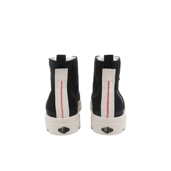 Palladium Pampa Hi Urban boots in Black - pair back view showing red stitch detail