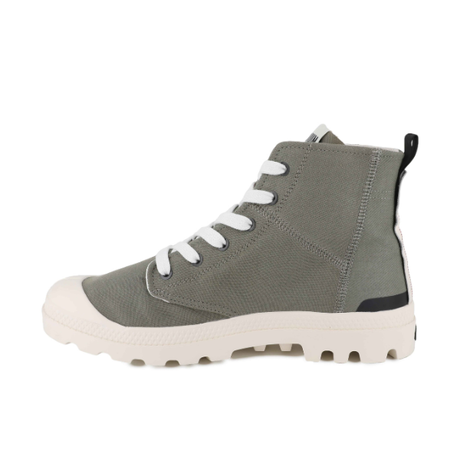 Palladium Pampa Hi Urban boot in Vetiver - back side view on white background